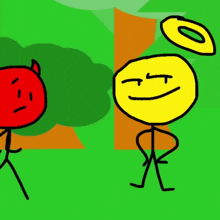 a drawing of a stick figure with a smiley face and a halo around his head