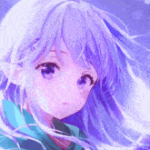 a girl with purple hair and blue eyes