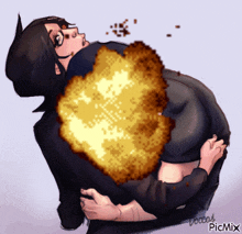 a drawing of a man holding a woman with a explosion coming out of her chest and the watermark picmix