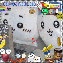 a picture of a ghost with the words hop on roblox on it