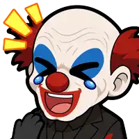 a cartoon drawing of a clown with blue eye shadow