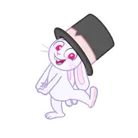 a cartoon bunny wearing a top hat with a pink ribbon