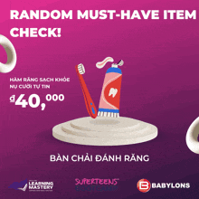 a poster that says random must-have item check with a toothbrush and toothpaste
