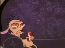 a cartoon character wearing sunglasses is holding a red can of soda