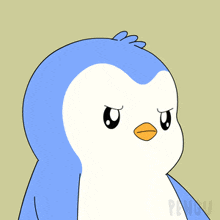 a blue and white penguin wearing sunglasses with the word penguin on the bottom right