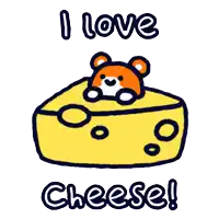 a cartoon of a hamster in a piece of cheese with the words i love cheese below it