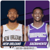 new orleans and sacramento are playing each other on oct 29 at 8:00 pm et