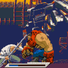 a pixel art drawing of a man with a tattoo on his back