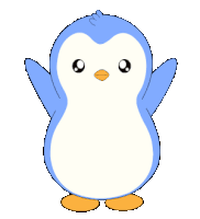 a blue and white penguin with an orange beak and feet