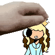 a cartoon girl with a crown on her head is standing next to a slipper on her head .