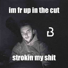 a man in a hoodie is sitting in front of a computer screen with a meme on it .