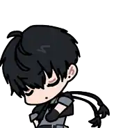 a cartoon drawing of a boy with black hair and yellow eyes giving a thumbs up