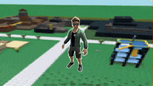 a man in a green jacket is standing in a video game