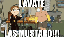 a cartoon shows a man wearing a mask and gloves and the words " lavate las mustard "