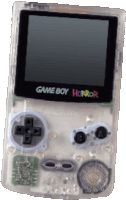 a clear game boy with a screen that says game boy horror on it