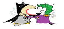 a drawing of batman and the joker with hearts around them by ksanoah23