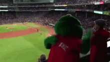 boston red sox wally the green monster pounding chest chest pound chest pump