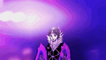 a cartoon character with a cross on his head and a purple background