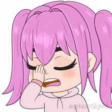 a drawing of a girl with pink hair and the name aquarthyst