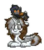 a pixel art of a person riding on the back of a pony