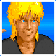 a pixel art portrait of a man with blonde hair and blue eyes