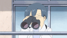 a cartoon character is looking through binoculars while standing outside