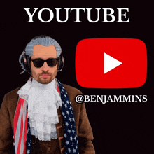 a man in a wig and sunglasses stands next to a youtube logo