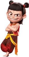 a cartoon character is standing with his arms crossed and a big smile on his face