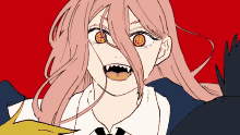 a drawing of a girl with pink hair and a circle in her eye