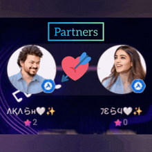 a picture of a man and a woman with the words partners on the bottom