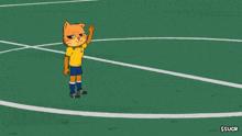 a cartoon of a cat laying on a soccer field with a watermark that says $sugr