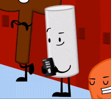 a cartoon character holding a cell phone that says ' income ' on it
