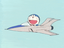 a cartoon of doraemon flying next to a dragon