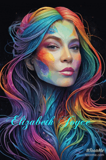 a colorful painting of a woman with the name elizabeth joyce on it