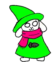 a cartoon of a sheep wearing a green hat and scarf .