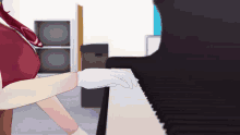 a cartoon character is playing a piano with a white glove on