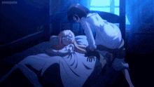 a girl is standing next to another girl in a bed and the word animepahe is visible in the corner