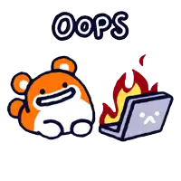 a cartoon hamster is sitting next to a laptop that is on fire with the words oops above it