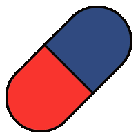 a yellow and orange pill with a black outline on a white background