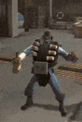 a pixelated image of a person holding a gun with a fireball coming out of it