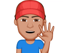 a cartoon man wearing a red hat and a blue shirt is waving
