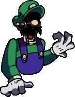a cartoon drawing of a man with a hat and overalls
