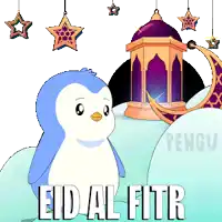 a penguin with the words eid al fitr on it