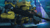 a robot with the number 8 on its head holds a gun