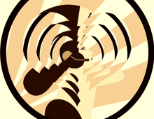 a cartoon drawing of a person wearing headphones and a microphone with a lightning bolt in the background