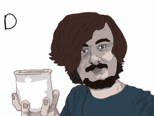 a drawing of a man with a beard and mustache holding an apple device