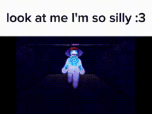 a clown is walking in a dark room with a balloon in his hand .