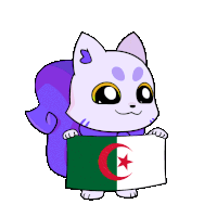 a cartoon cat is holding a flag with a crescent moon and a star on it