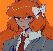 a drawing of a girl in a suit and tie with a swirl around her head