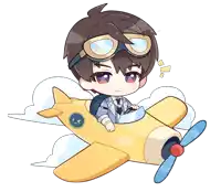 a cartoon of a man flying a yellow airplane